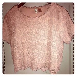 Powder pink lace crop top
